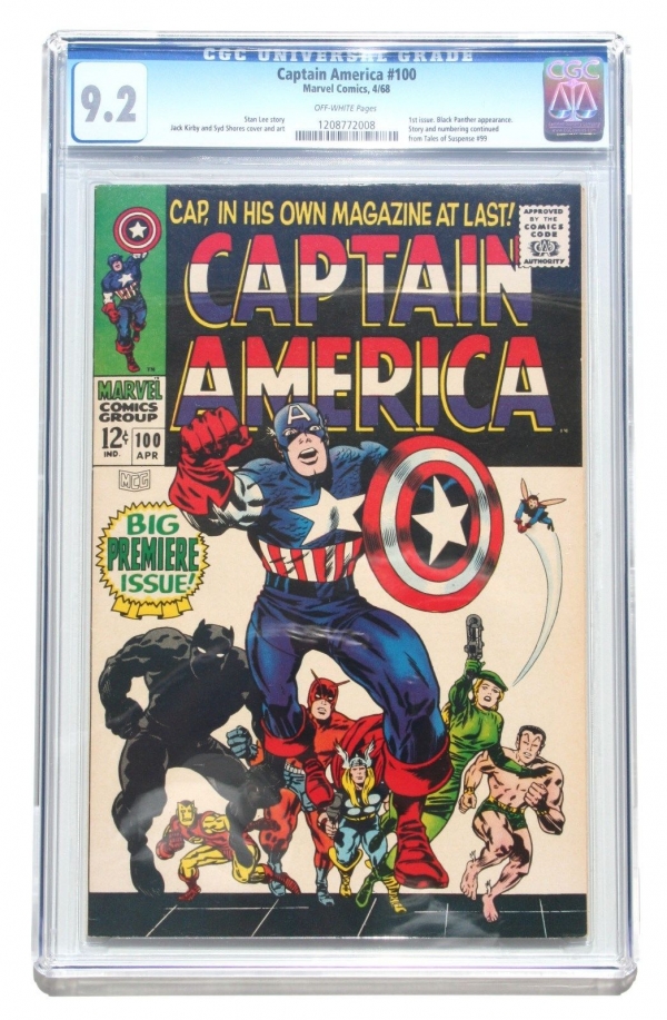 CGC 92 CAPTAIN AMERICA 100  1st Issue  Black Panther  Jack Kirby art  1968