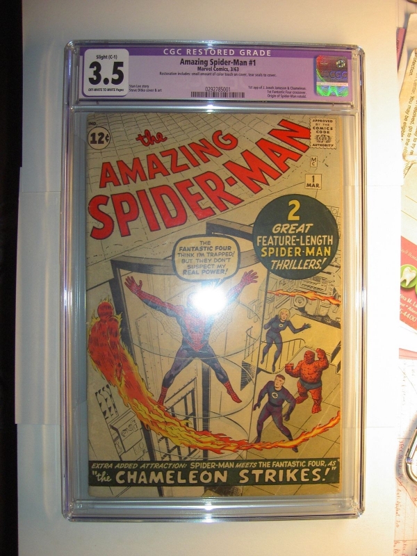 SpiderMan 1 VG CGC 35  R Restored 1963 Marvel KeyStan LeeSteve Ditko