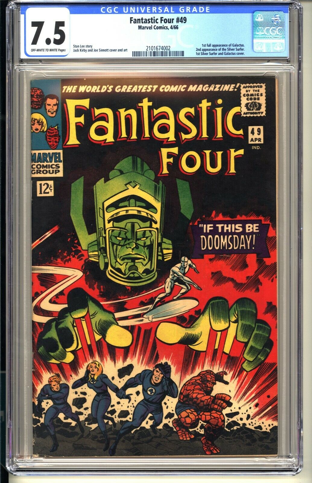 FANTASTIC FOUR 49  CGC 75 OWW VF  Marvel Comics 1966 1st full app Galactus 