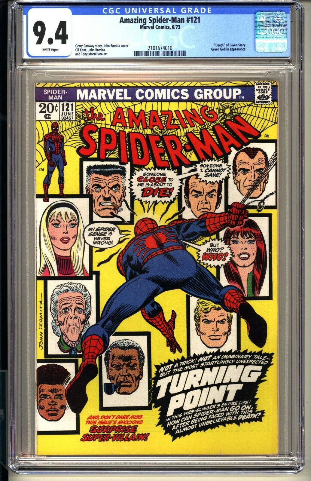 AMAZING SPIDERMAN 121  CGC 94 WP NM  Marvel Comics 1973  Death Gwen Stacy 