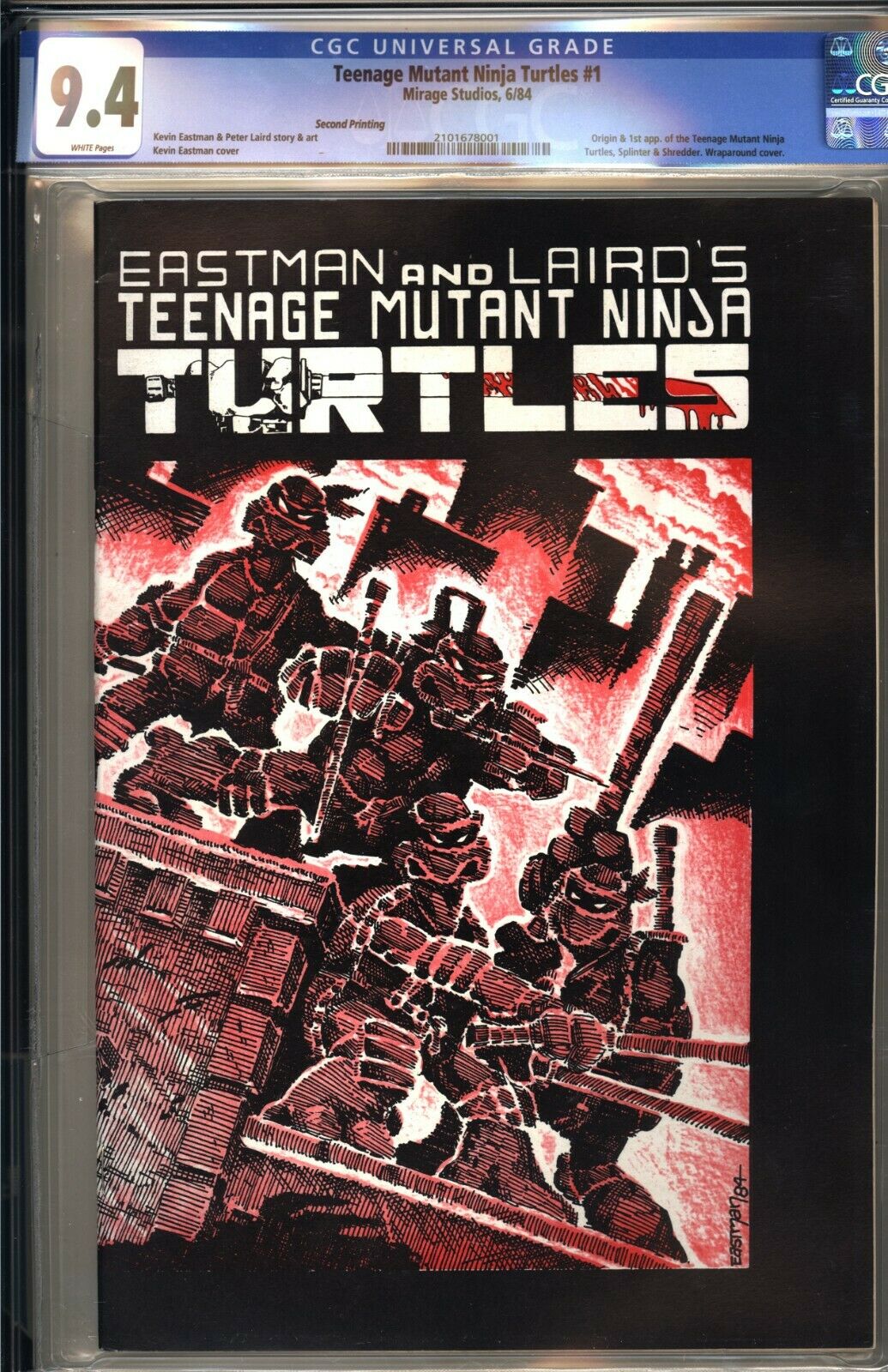 TEENAGE MUTANT NINJA TURTLES 1  CGC 94 WP NM Mirage 1984 2nd PRINT TMNT