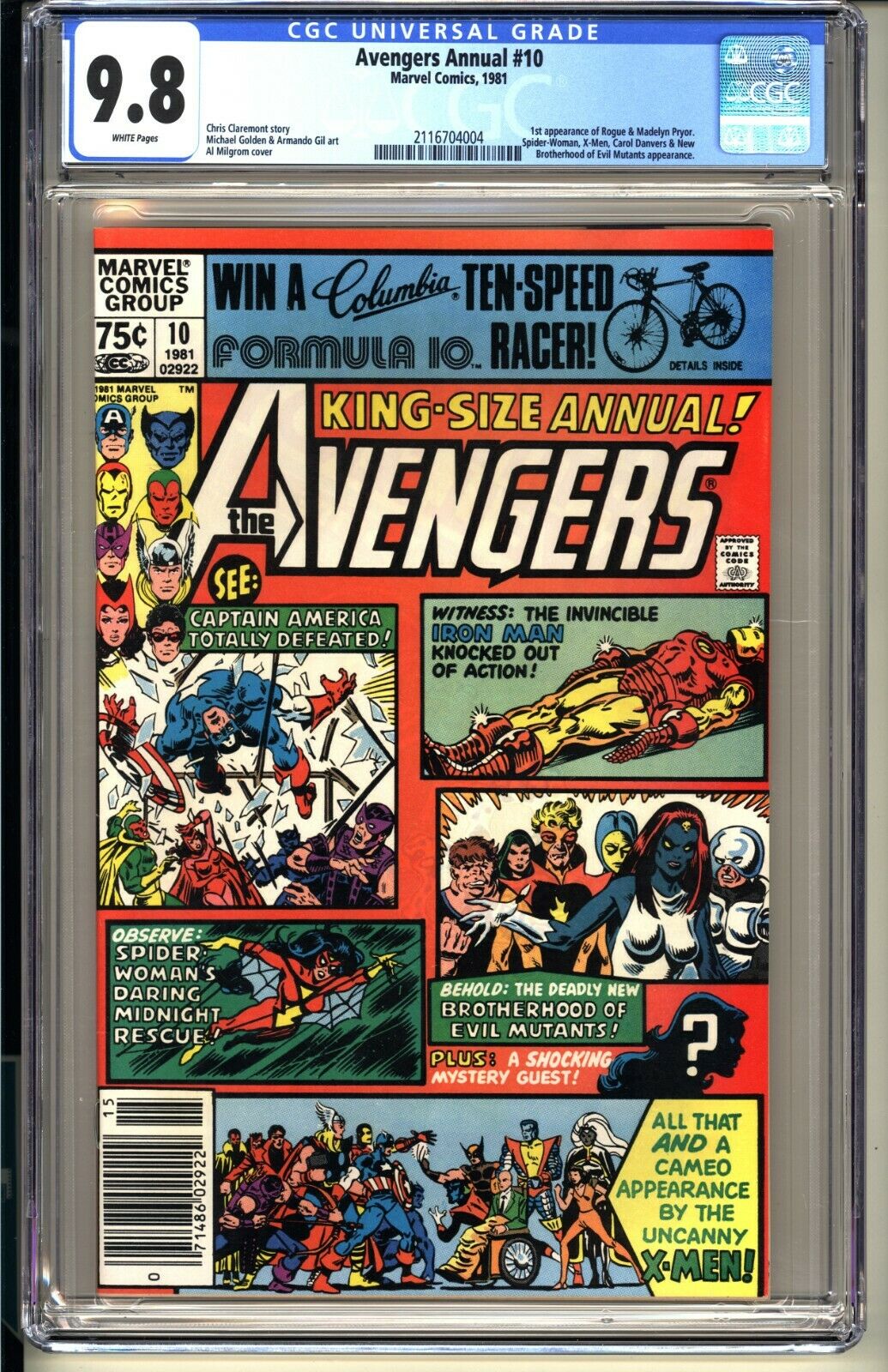 AVENGERS ANNUAL 10 CGC 98 WP NMMT Newsstand  Marvel 1981 1st ROGUE XMen