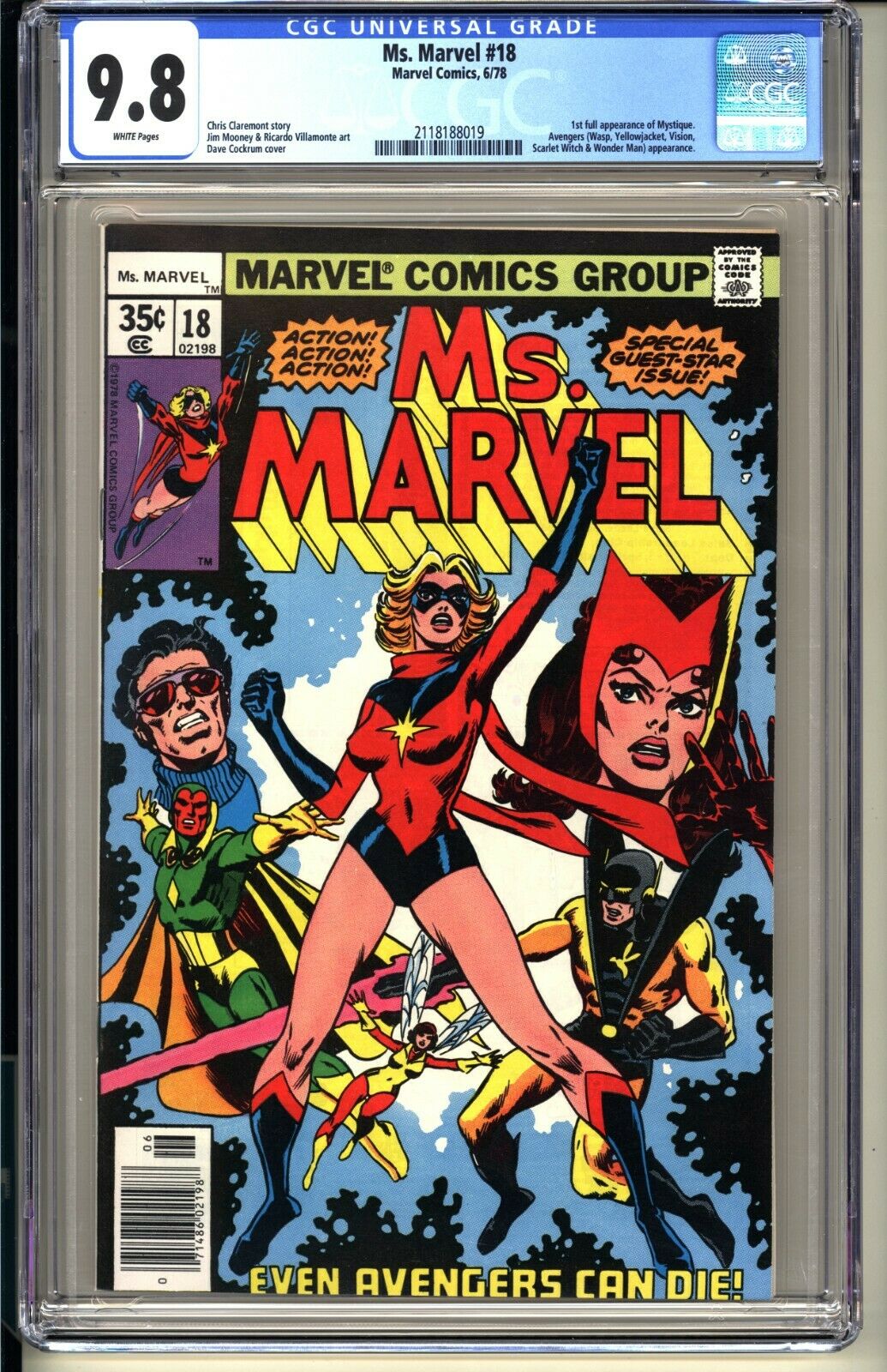 Ms Marvel 18 CGC 98 WP NMMT Marvel Comics 1978 1st full app Mystique XMen