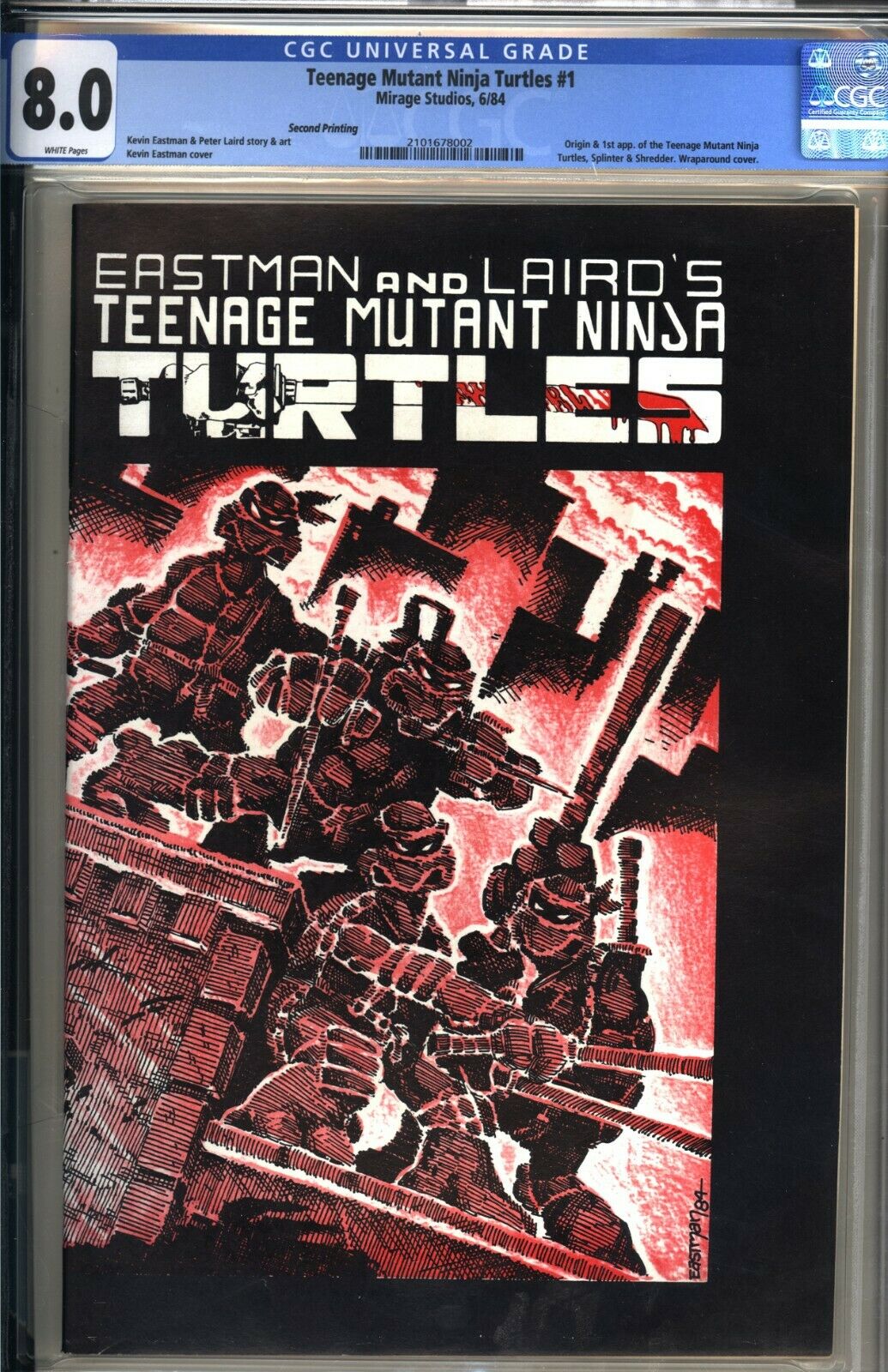 TEENAGE MUTANT NINJA TURTLES 1  CGC 80 WP VF Mirage 1984 2nd PRINT TMNT