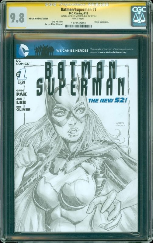 Batman Superman 1 Blank Sketch Cover CGC SS 98 Batgirl by Alfred Trujillo NM