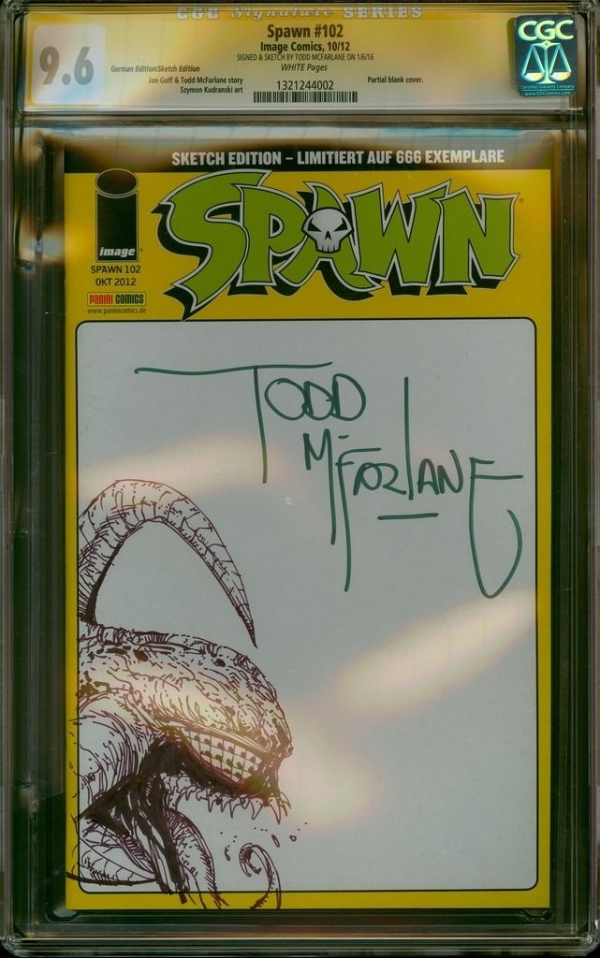 SPAWN 102 CGC 96 SS TODD MCFARLANE VIOLATOR SKETCH ART RARE BLANK ONLY 666 MADE