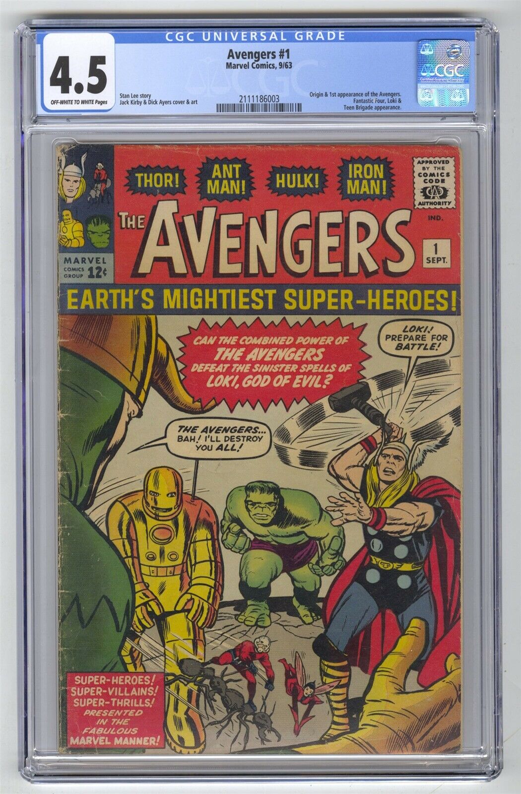 Avengers 1 CGC 45 VINTAGE Marvel Comic KEY 1st Original Team Silver Age 12c