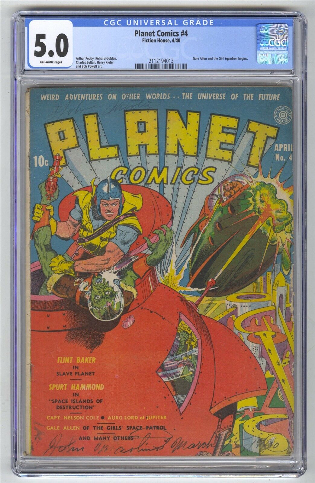 Planet Comics 4 CGC 50 VINTAGE Fiction House Gale Allen  Girl Squadron Begins