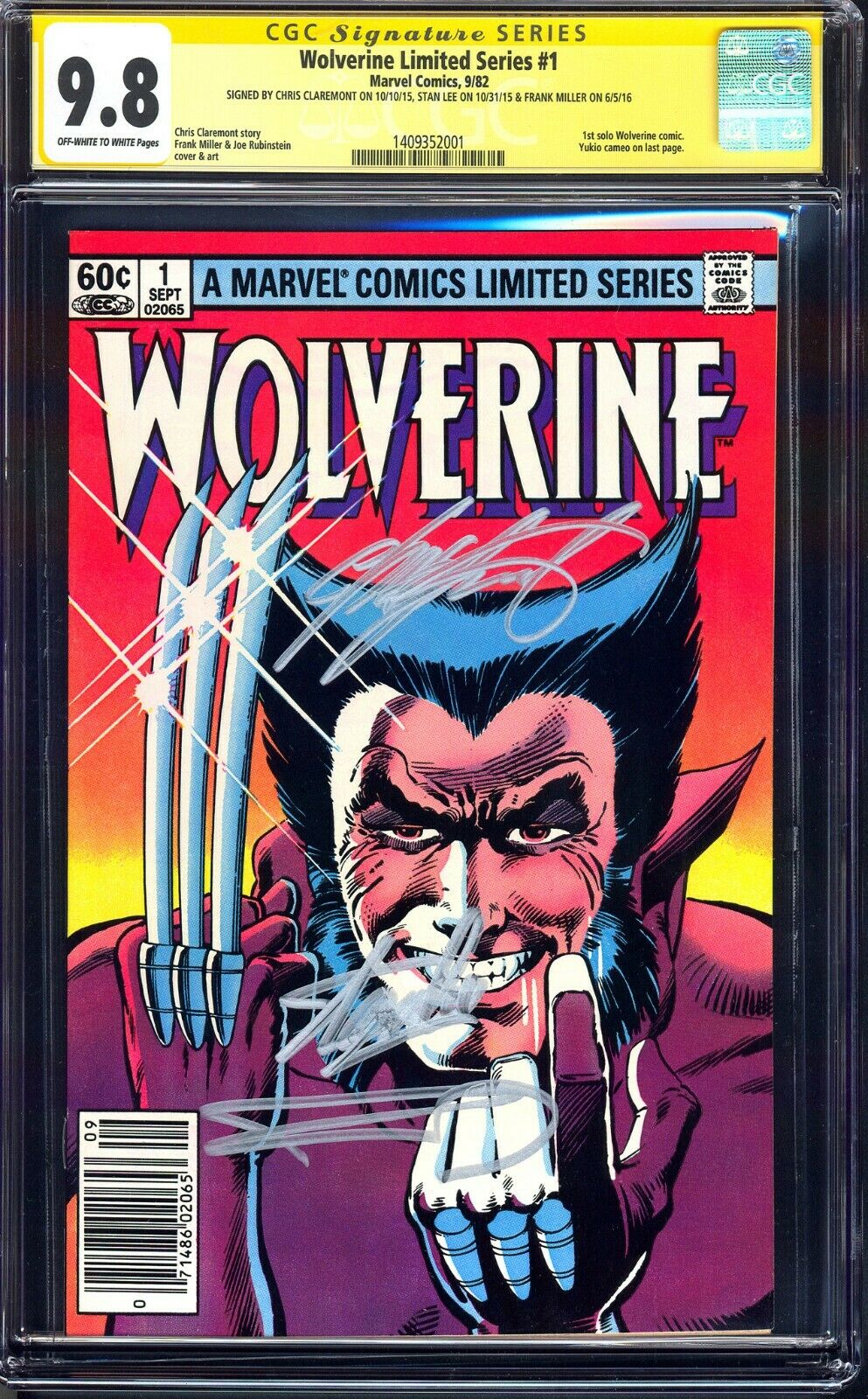 Wolverine Limited Series 1 CGC 98 SS 3X STAN LEE FRANK MILLER1 1982 NEWSSTAND