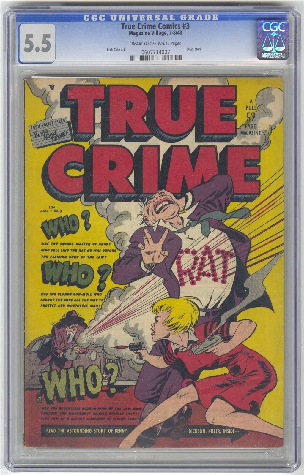 True Crime Comics 3 CGC 55 VINTAGE Magazine Village Comic Drug Story Cole Art