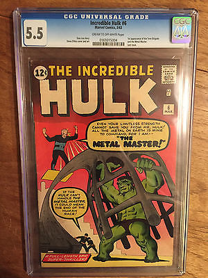 INCREDIBLE HULK   6  CGC  55  CREAM TO OFF WHITE PAGES  1ST TEEN BRIGADE