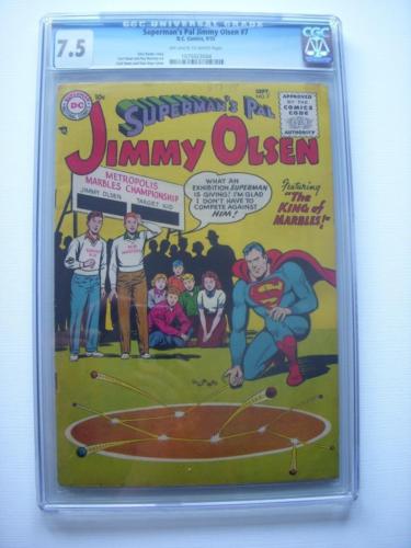 SUPERMANS PAL JIMMY OLSEN 7 CGC VF 75  OWWP UNIVERSAL GRADE 2ND HIGH DC 1955