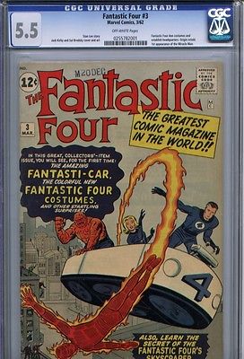 Fantastic Four   3 CGC 55 OffWhite 1st costumes 1st FantastiCar 1st HQ