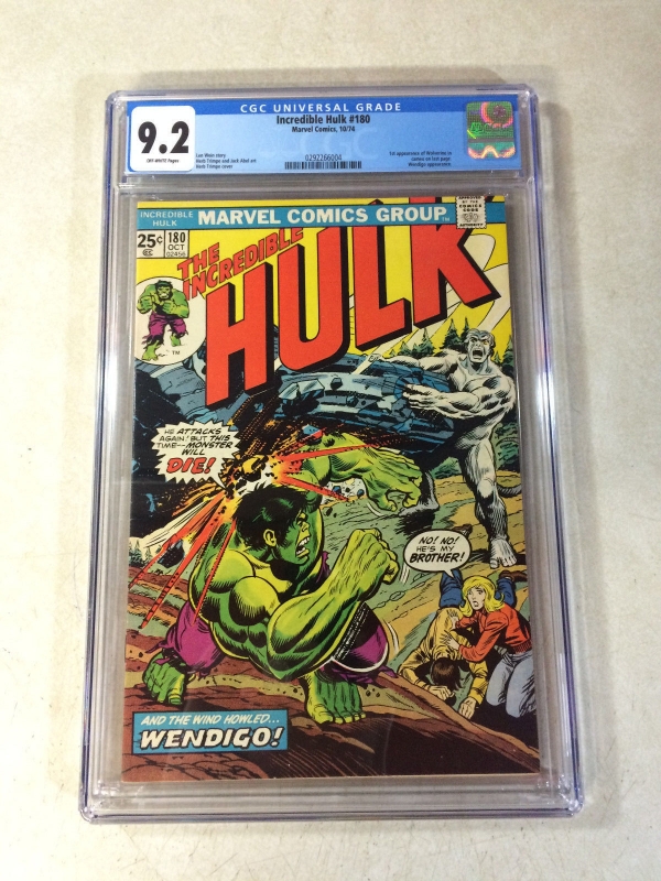 INCREDIBLE HULK 180 CGC 92 SUPER KEY ISSUE 1ST WOLVERINE 1974 WENDIGO