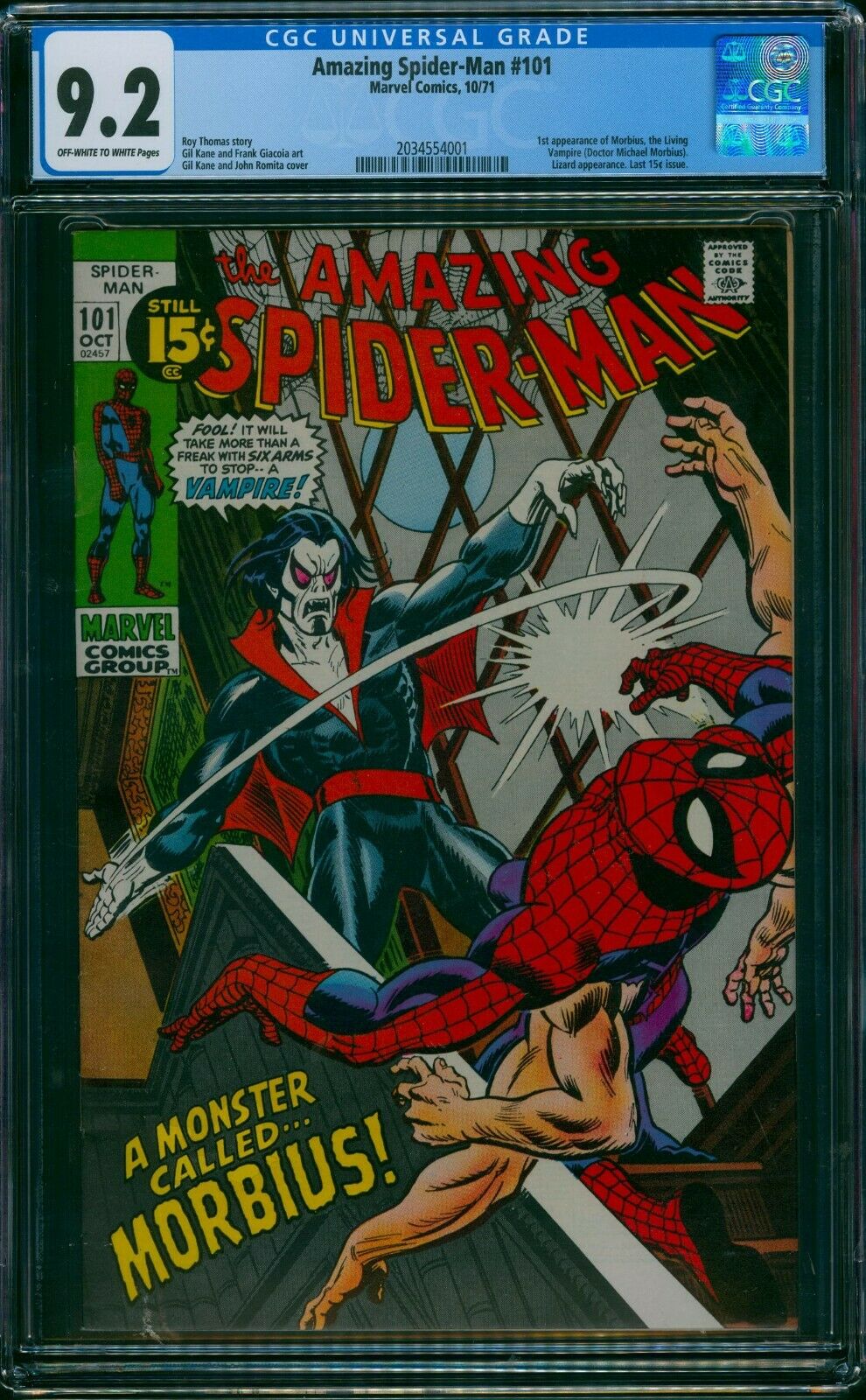 AMAZING SPIDERMAN 101 CGC 92 NM 1ST MORBIUS CENTERED JARED LETO MOVIE 99 NR