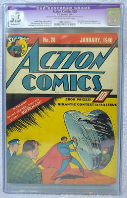 ACTION COMICS 20 CGC 55 No S SUPERMAN Chest 1939 UltraHumanite Daily Star