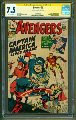 Avengers 4 1964 Marvel 1st SA app Captain America SIGNED Stan Lee SS CGC 75