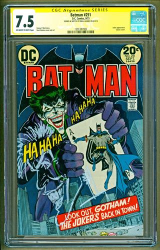 Batman 251 1973 DC Comics Joker Sketched SIGNED Neal Adams SS CGC 75