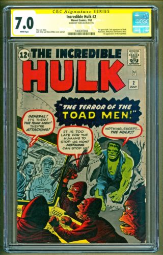 Incredible Hulk 2 1962 Marvel 1st app Green Hulk SIGNED Stan Lee SS CGC 70