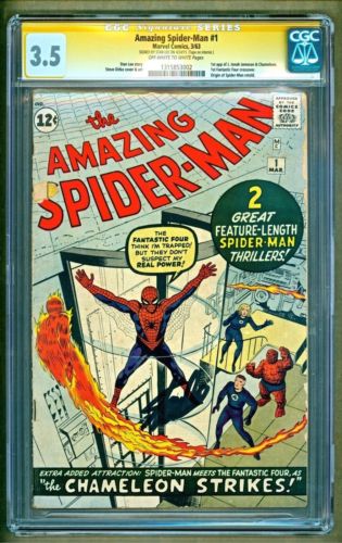 Amazing SpiderMan 1 1963 Marvel 1st app Chameleon SIGNED Stan Lee SS CGC 35