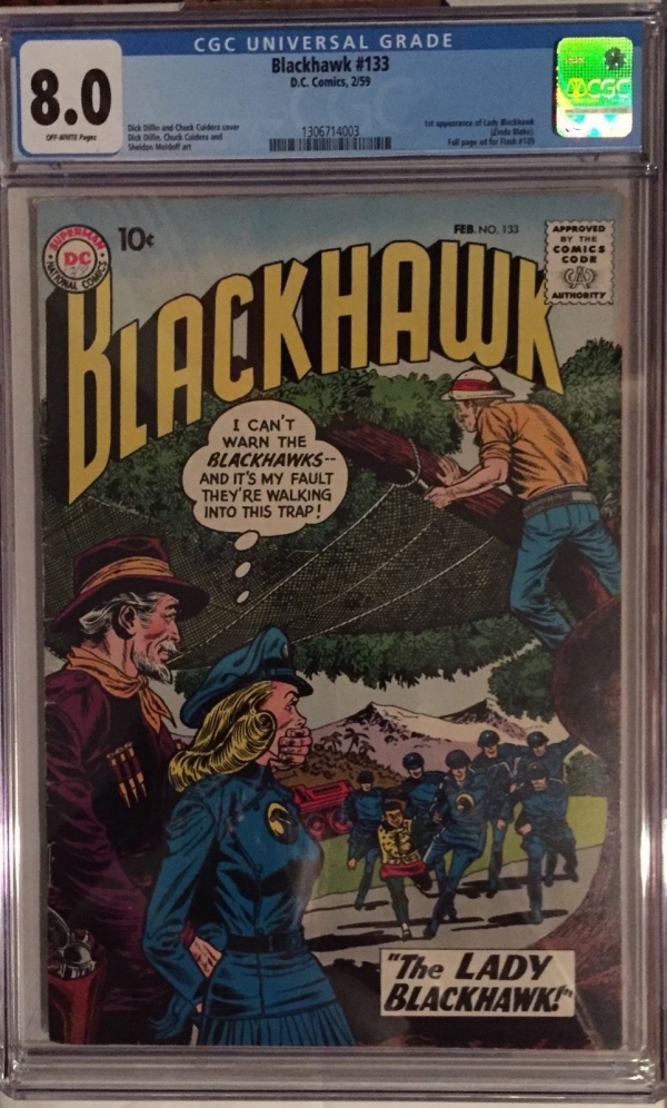 BLACKHAWK 133 FIRST LADY BLACK CGC 80 RARE IN CONDITION 2ND HIGHEST GRADED