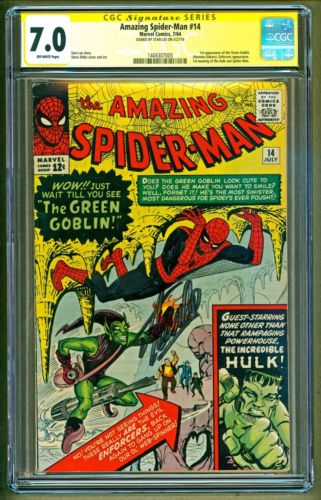 Amazing SpiderMan 14 1964 Marvel 1st app Green Goblin Signed Stan Lee CGC 70