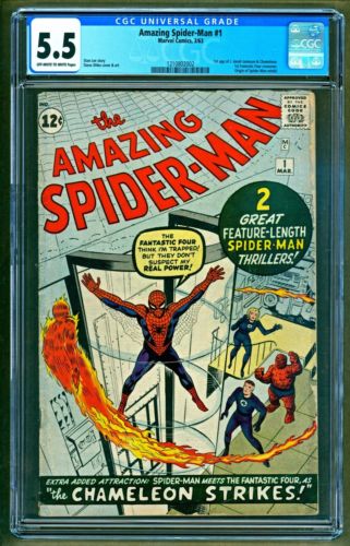 Amazing SpiderMan 1 1963 Marvel 1st appearance Chameleon JJ Jameson CGC 55