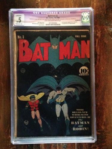 Batman 3 CGC 05 Restored  1st Catwoman in Costume and 1st Puppet Master