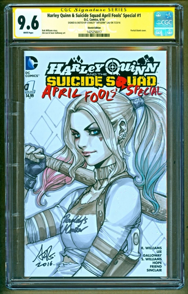 Harley Quinn  Suicide Squad 1 DC Sketch Signed Stanley Artgerm Lau SS CGC 96