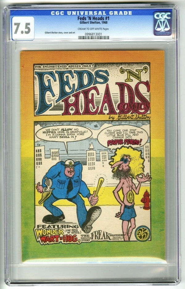 FEDS N HEADS 1 1968 1ST PRINT CGC 75 VF 1ST FREAK BROTHERS UNDERGROUND COMIX