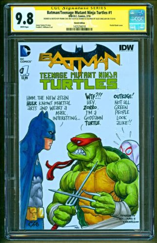 Batman Teenage Mutant Ninja Turtles 1 Outrage Sketch Signed Frank Cho CGC 98