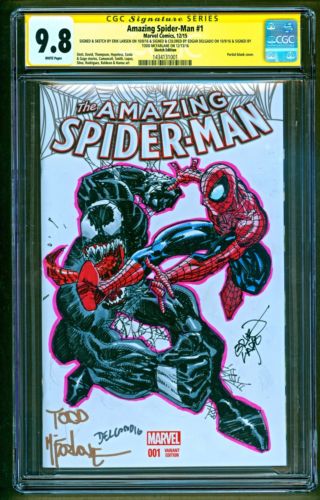 Amazing SpiderMan 1 Venom Sketch Erik Larsen Signed Todd McFarlane SS CGC 98