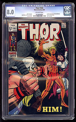 Thor 1966 165 CGC 80 OffWhite Pages 1st Full App Him Warlock Blue Label