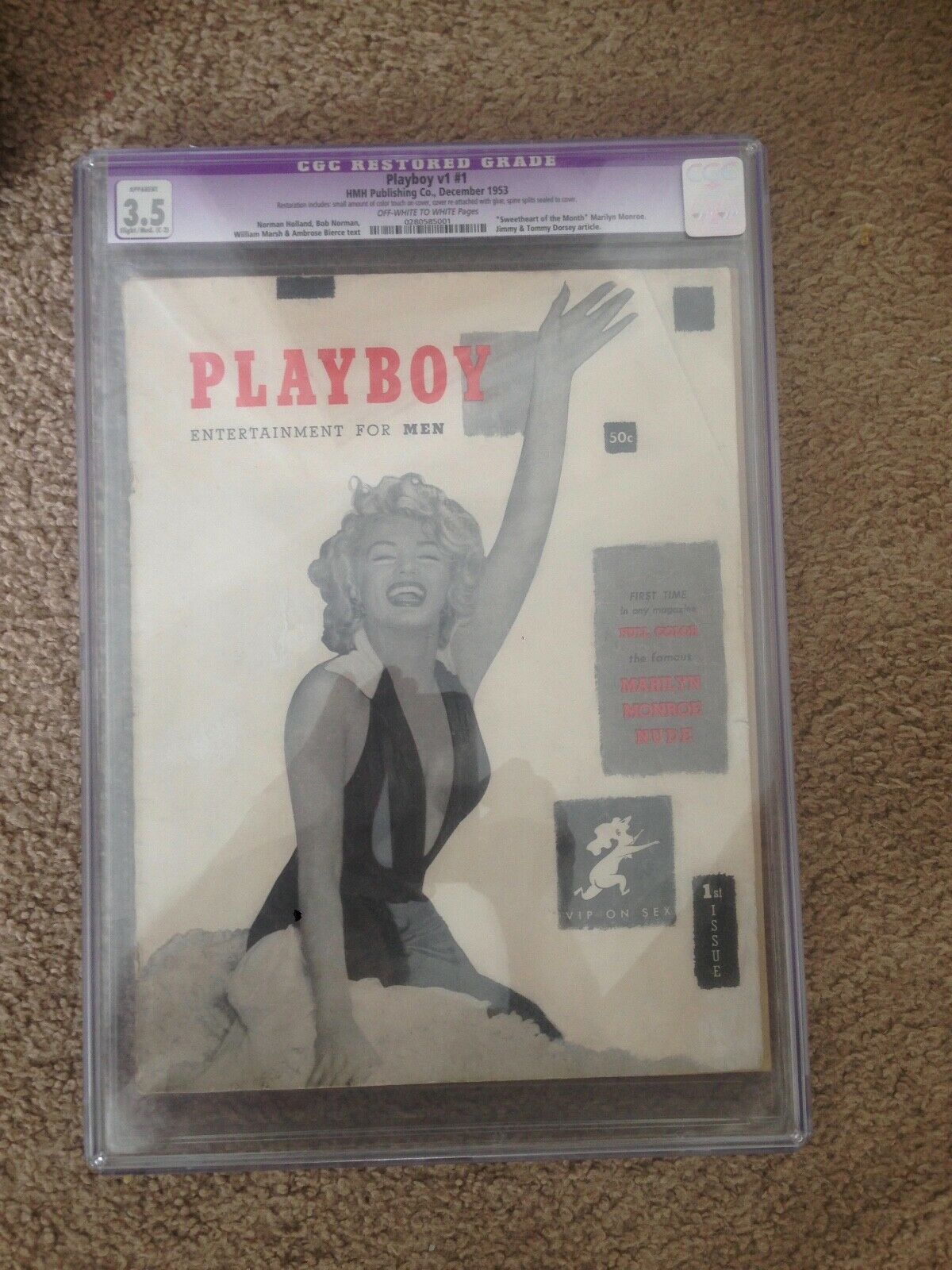 Vintage Original 1953 First Issue 1 Playboy Magazine  Marilyn Monroe  CGC 35