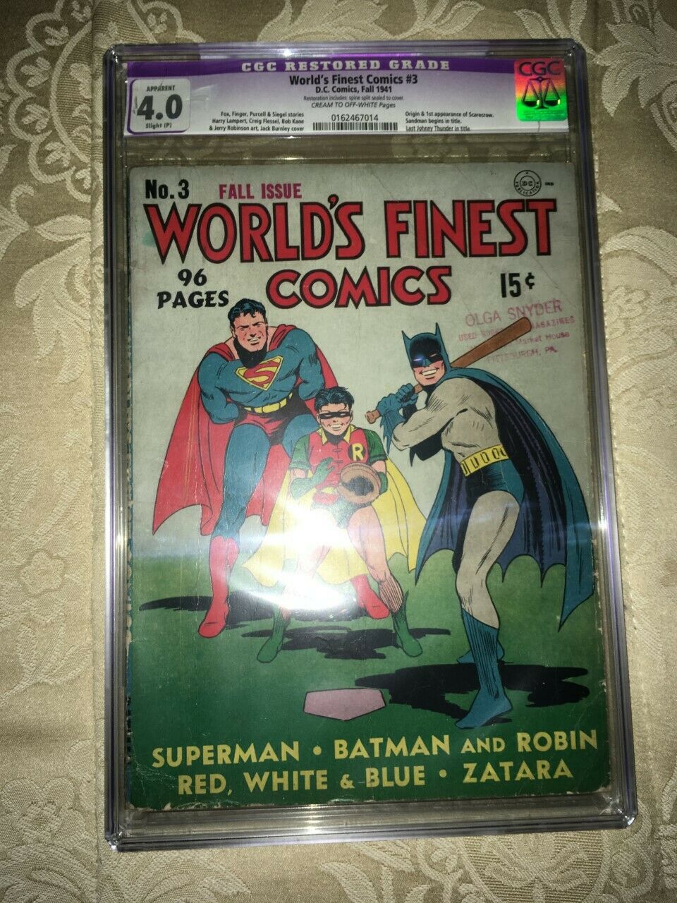 Worlds Finest Comics 3 CGC Restored Grade 40  DC Comics Fall 1941