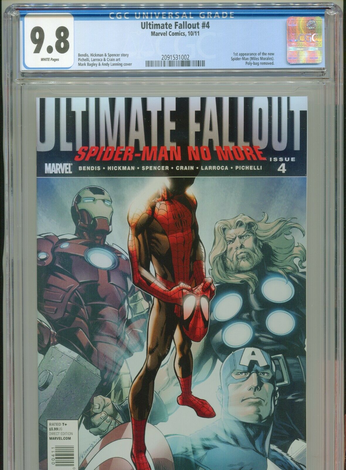 2011 MARVEL ULTIMATE FALLOUT 4 1ST APPEARANCE MILES MORALES CGC 98 WHITE BOX6