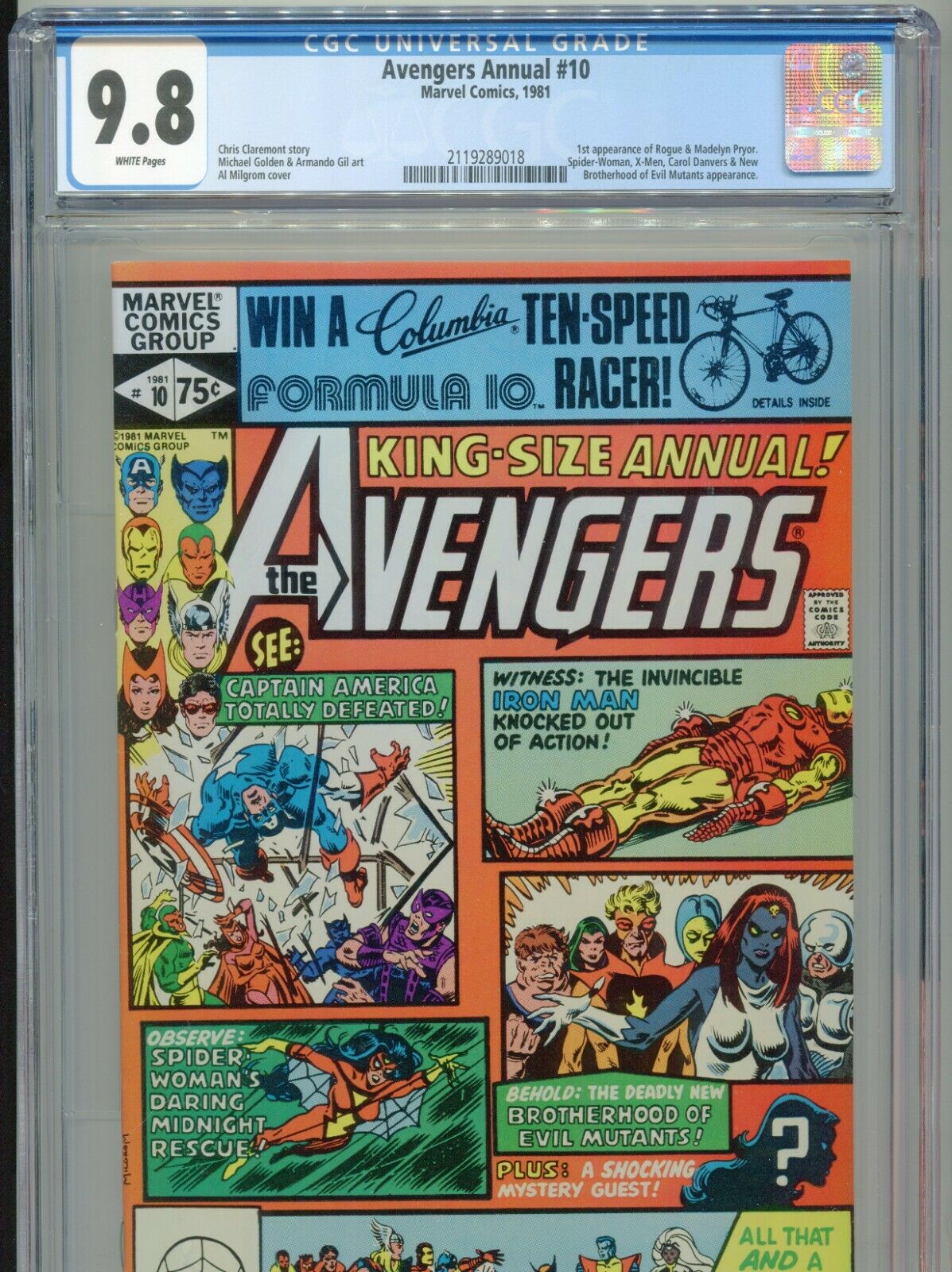 1981 MARVEL AVENGERS ANNUAL 10 1ST APPEARANCE ROGUE MADELYN PRYOR CGC 98 BOX5