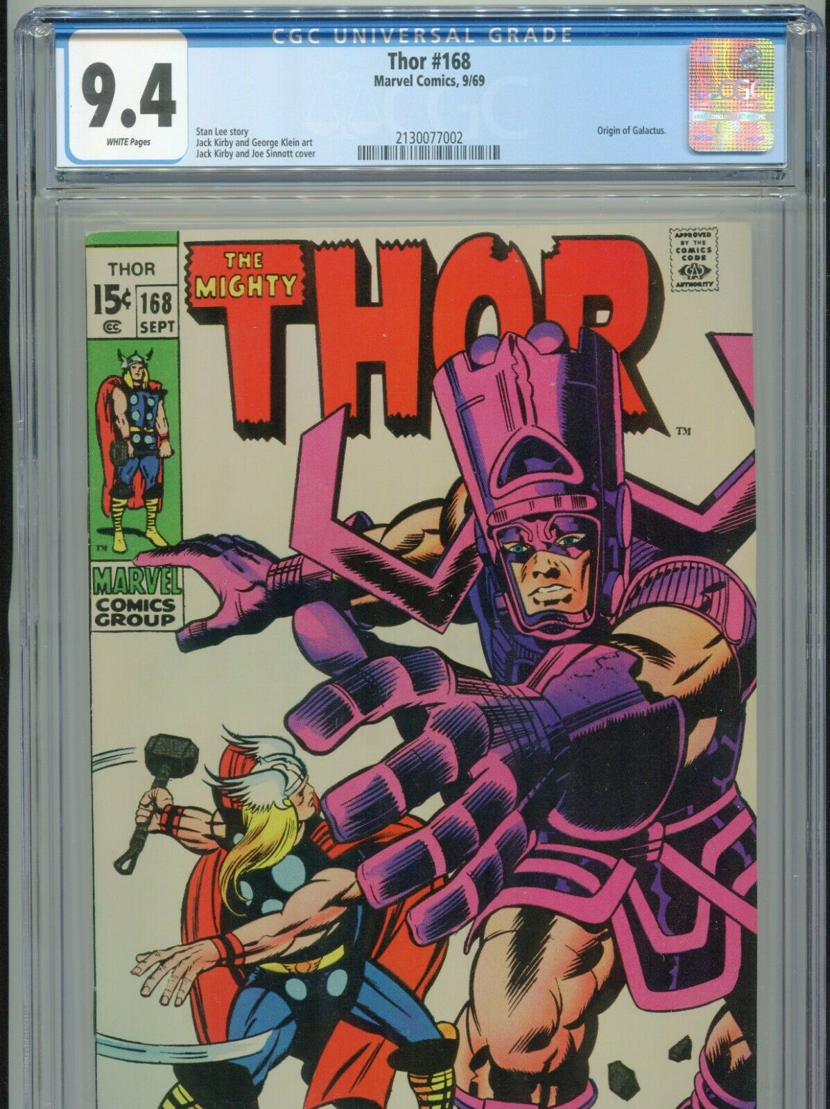 1969 MARVEL THOR 168 CLASSIC JACK KIRBY COVER ORIGIN GALACTUS CGC 94 WHITE BX8