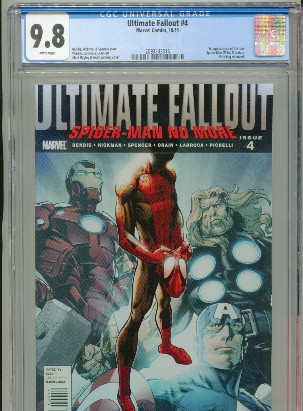 2011 MARVEL ULTIMATE FALLOUT 4 1ST APPEARANCE MILES MORALES CGC 98 WHITE