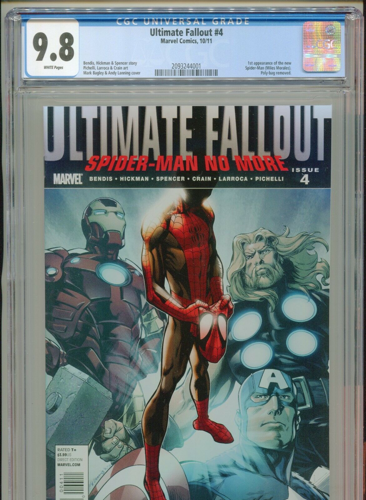 2011 MARVEL ULTIMATE FALLOUT 4 1ST APPEARANCE MILES MORALES CGC 98 WHITE