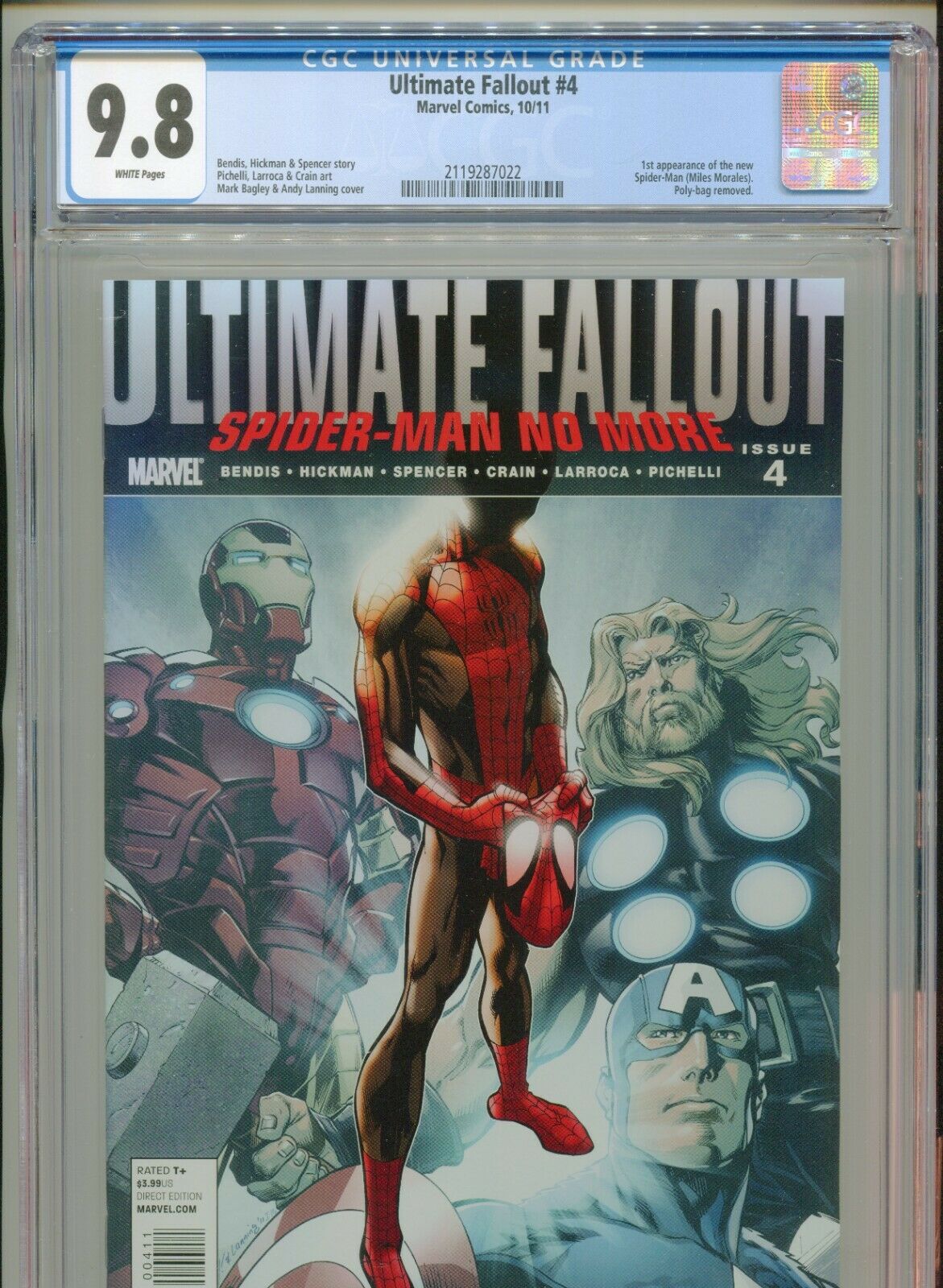 2011 MARVEL ULTIMATE FALLOUT 4 1ST APPEARANCE MILES MORALES CGC 98 WHITE