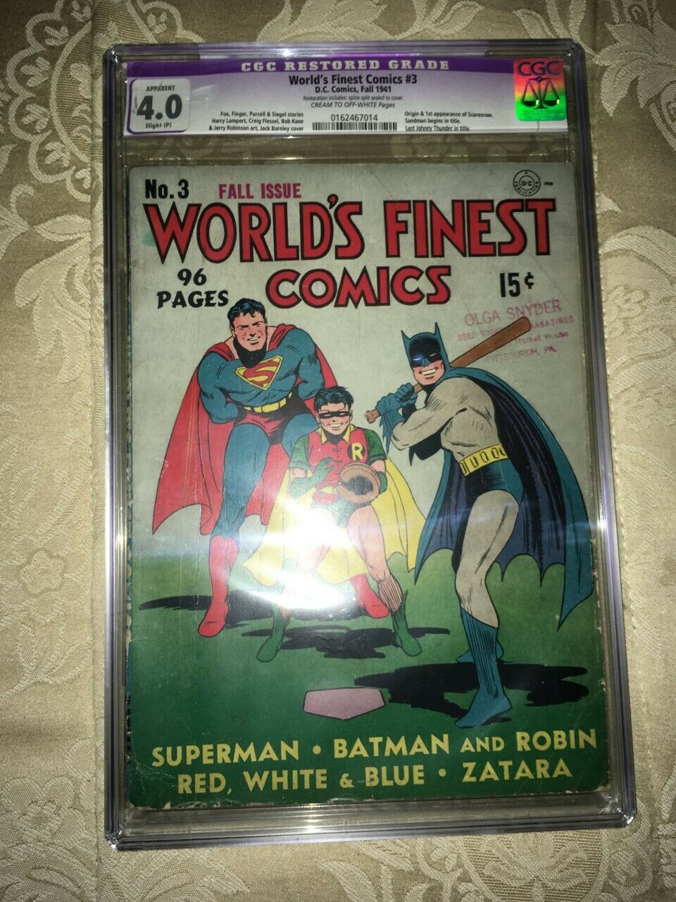 Worlds Finest Comics 3 CGC Restored Grade 40 DC Comics Fall 1941