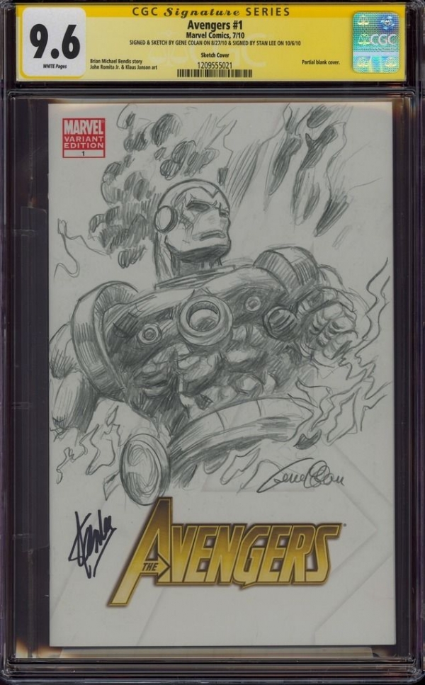 AVENGERS 1 CGC 96 2X SS GENE COLAN SKETCH ART IRON MAN SIGNED BY STAN LEE MINT