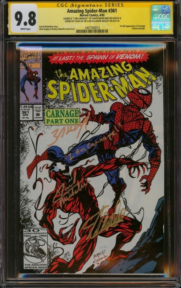 AMAZING SPIDERMAN 361 CGC 98 3X SS STAN LEE MARK BAGLEY DAVE MICHELINIE MINT 