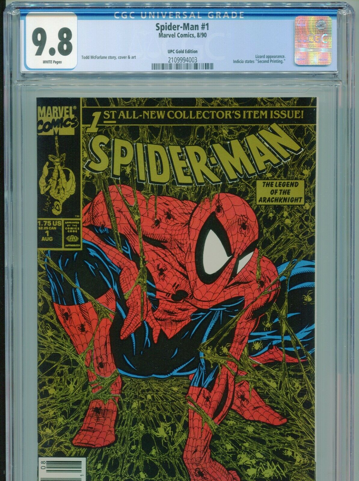 1990 MARVEL SPIDERMAN 1 TORMENT GOLD TODD McFARLANE UPC WALMART CGC 98 BOX9