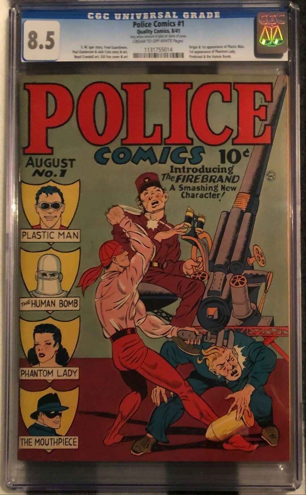 Police Comics 1 1941 CGC 85 CROW Pages  1st Appearance of Plastic Man