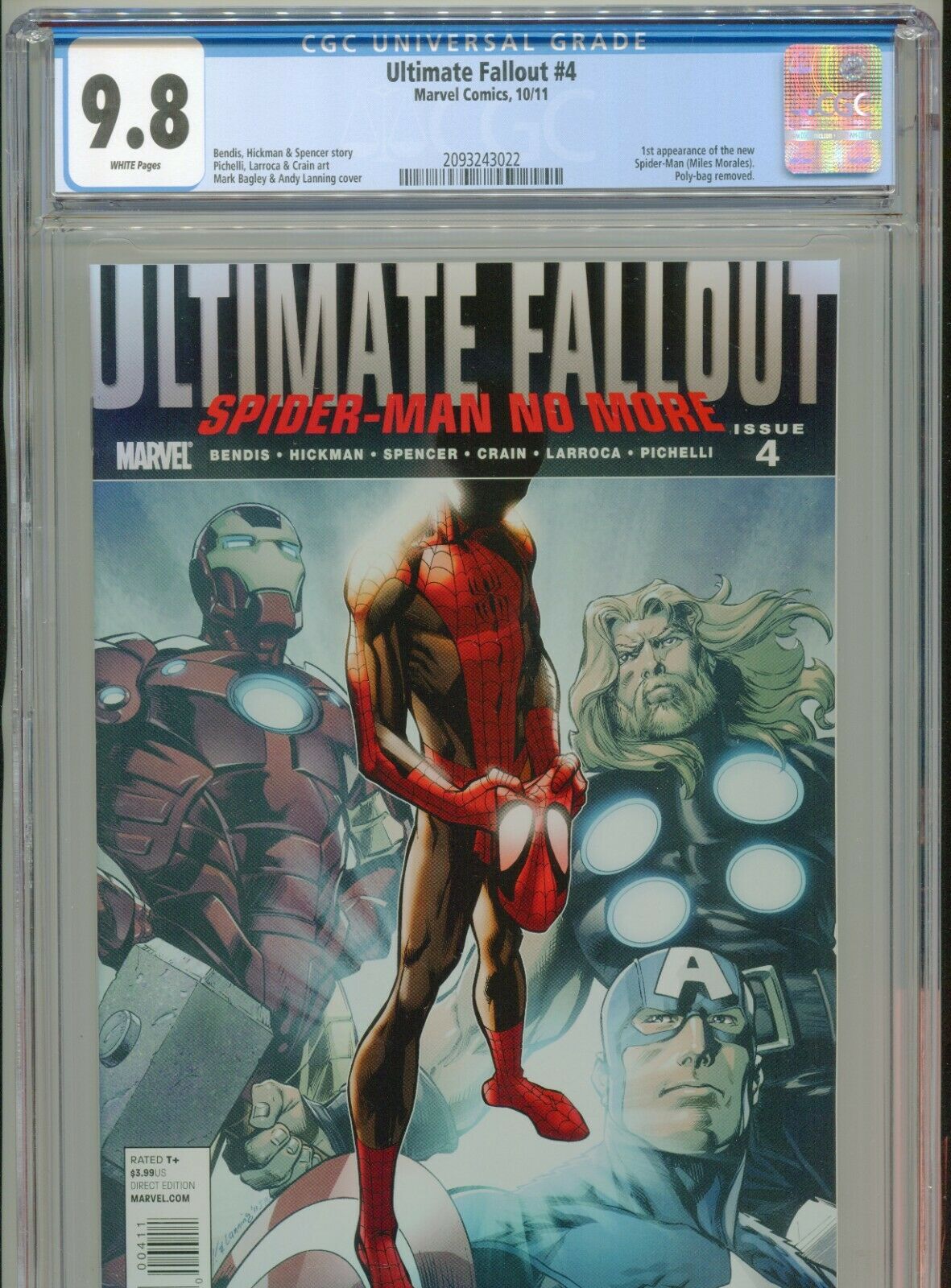 2011 MARVEL ULTIMATE FALLOUT 4 1ST APPEARANCE MILES MORALES CGC 98 WHITE