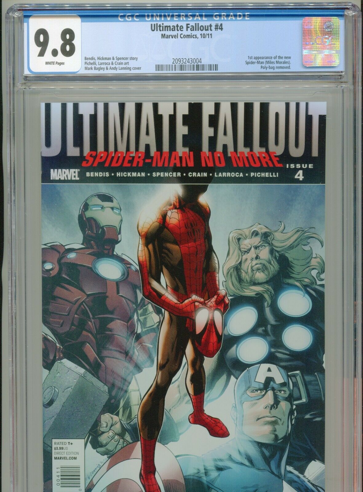 2011 MARVEL ULTIMATE FALLOUT 4 1ST APPEARANCE MILES MORALES CGC 98 WHITE