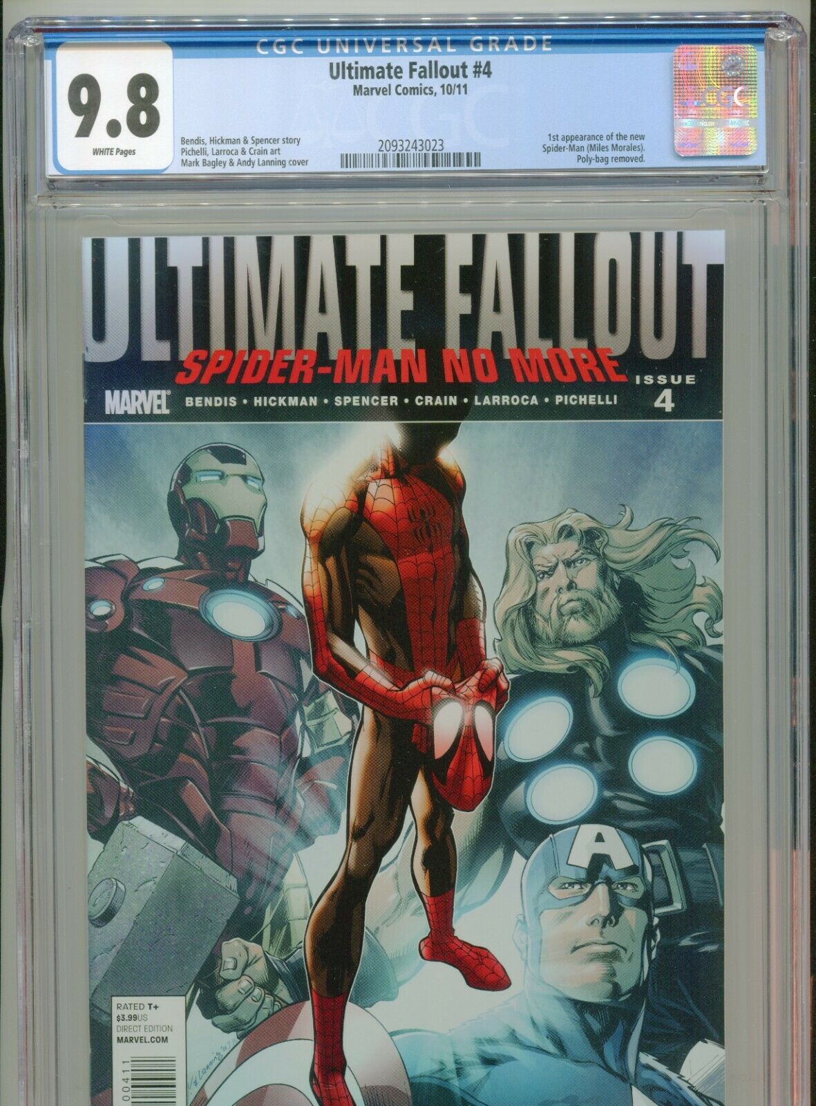 2011 MARVEL ULTIMATE FALLOUT 4 1ST APPEARANCE MILES MORALES CGC 98 WHITE