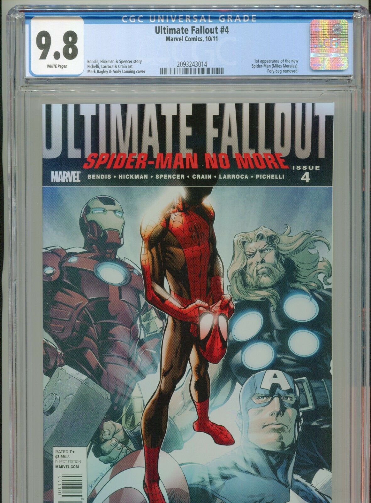 2011 MARVEL ULTIMATE FALLOUT 4 1ST APPEARANCE MILES MORALES CGC 98 WHITE